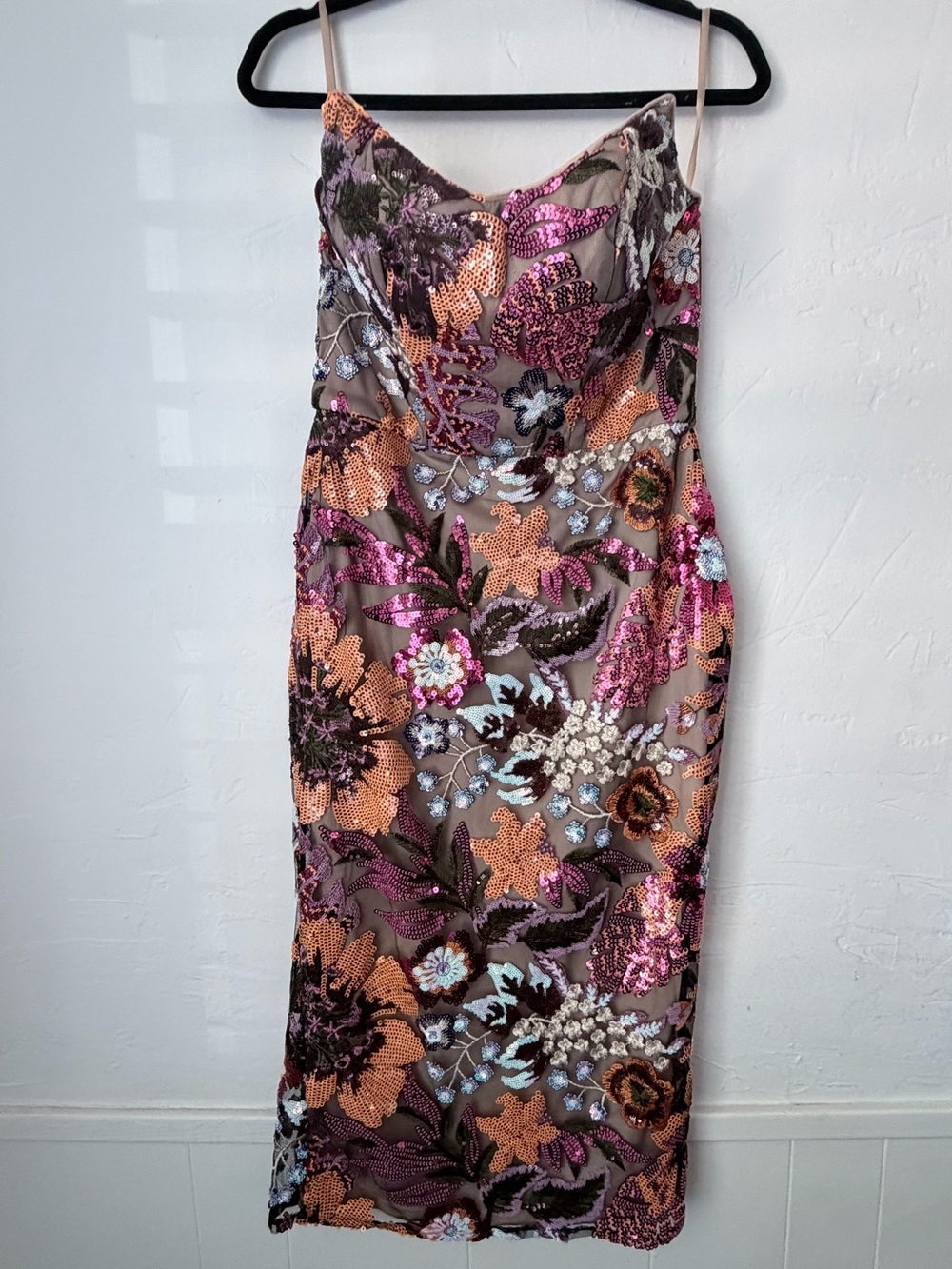 NWT Sequin Floral Slip Midi Dress in Rose Gold and Pink Women’s Sz: Medium - Picture 3 of 11